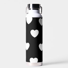 Botella De Agua Patrón de corazón simple de corte blanco y negro