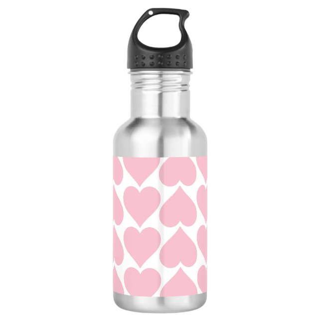 Botella De Agua Patrón de Corazones Rosas, Romántico, Amor (Anverso)