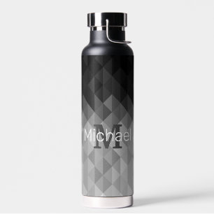 Botella De Agua Patrón de cuadrado geométrico triangular gris Mono