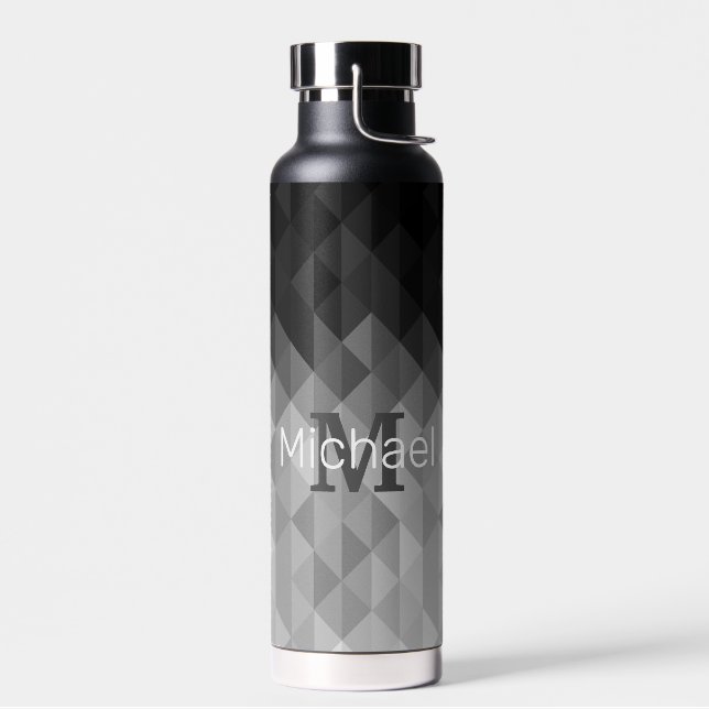 Botella De Agua Patrón de cuadrado geométrico triangular gris Mono (Izquierdo)
