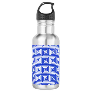 Botella De Agua Patrón de cuadrados de Meandro griego azul