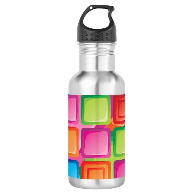 Botella De Agua Patrón de cuadrados de neón (Anverso)