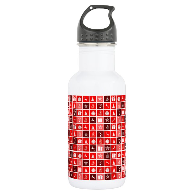 Botella De Agua Patrón de cuadrícula navideña roja moderna minimal (Anverso)