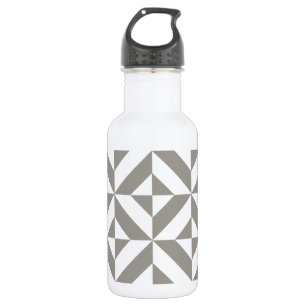 Botella De Agua Patrón de cubo de deco geométrico gris plateado