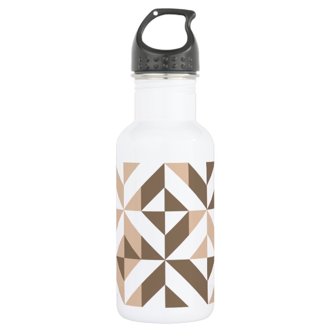 Botella De Agua Patrón de cubo geométrico beige marrón (Anverso)