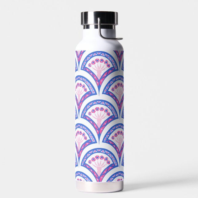 Botella De Agua patrón de damasco floral azul (Izquierdo)