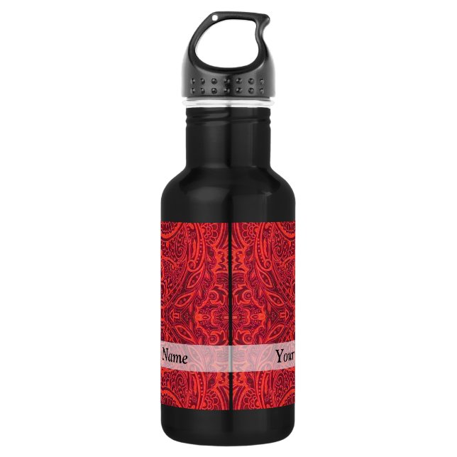 Botella De Agua Patrón de damasco tribal rojo (Anverso)