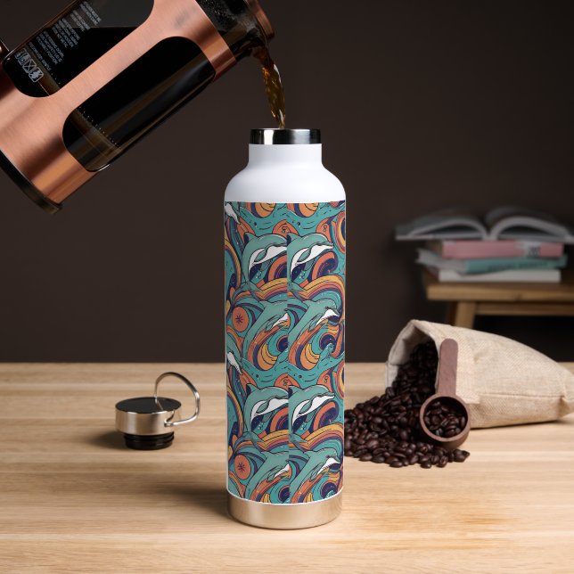 Botella De Agua Patrón de delfines lúdicos - Diseño de inspiración (Café)