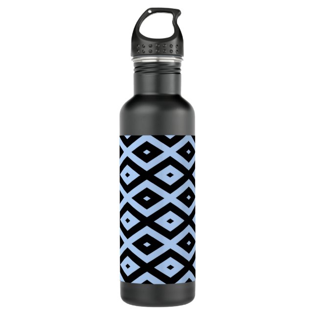 Botella De Agua Patrón de diamante azul pálido y negro (Anverso)