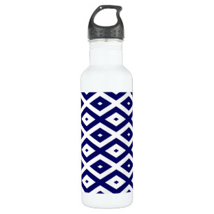 Botella De Agua Patrón de diamante blanco y azul de la marina