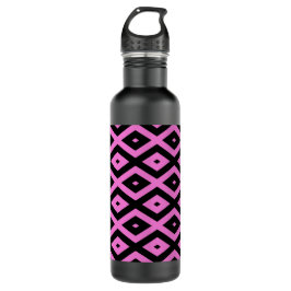 Botella De Agua Patrón de diamante rosa y negro