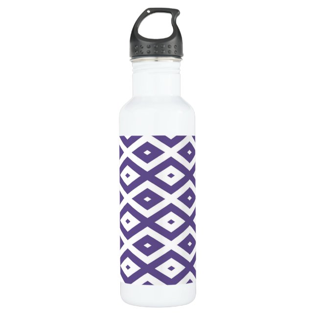 Botella De Agua Patrón de diamante ultravioleta y blanco (Anverso)