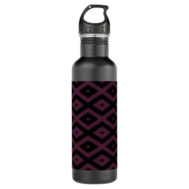 Botella De Agua Patrón de diamantes de plumas y negro (Anverso)