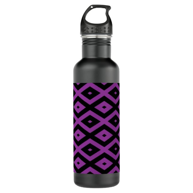 Botella De Agua Patrón de diamantes morado y negro (Anverso)