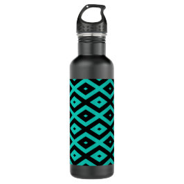 Botella De Agua Patrón de diamantes turquesa y negro