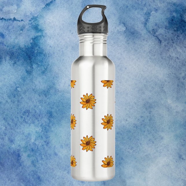 Botella De Agua Patrón de dibujo de la mano amarilla de las flores (A water bottle with a sunflower pattern)