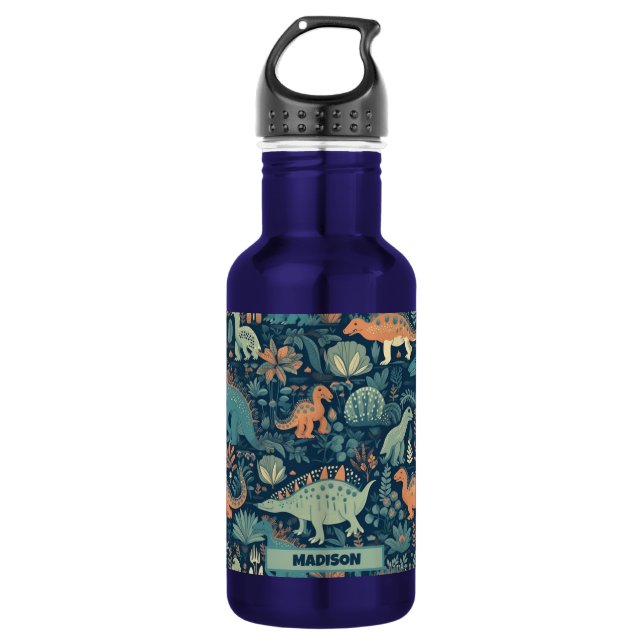 Botella De Agua Patrón de dinosaurio de nombre personalizado (Anverso)