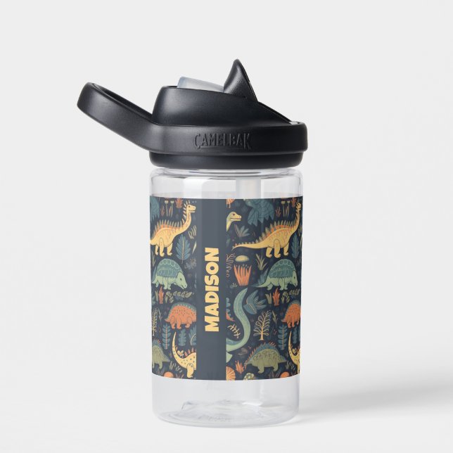 Botella De Agua Patrón de dinosaurio de nombre personalizado (Derecha)