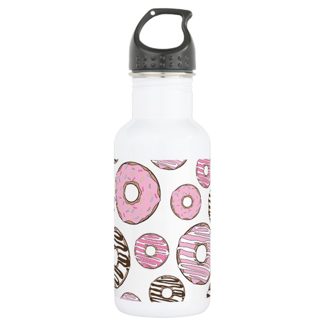 Botella De Agua Patrón de donas, donas rosadas, donas blancas (Anverso)