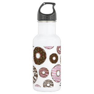 Botella De Agua Patrón de donas, donas rosadas, donas marrones