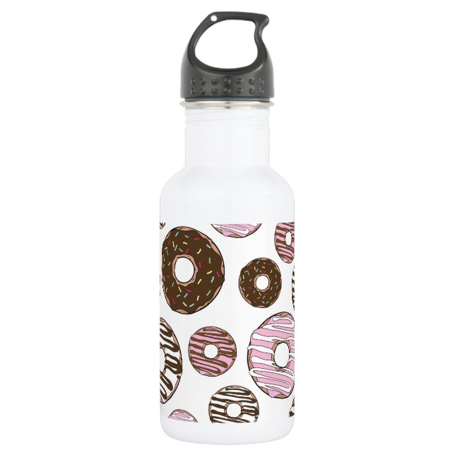 Botella De Agua Patrón de donas, donas rosadas, donas marrones (Anverso)