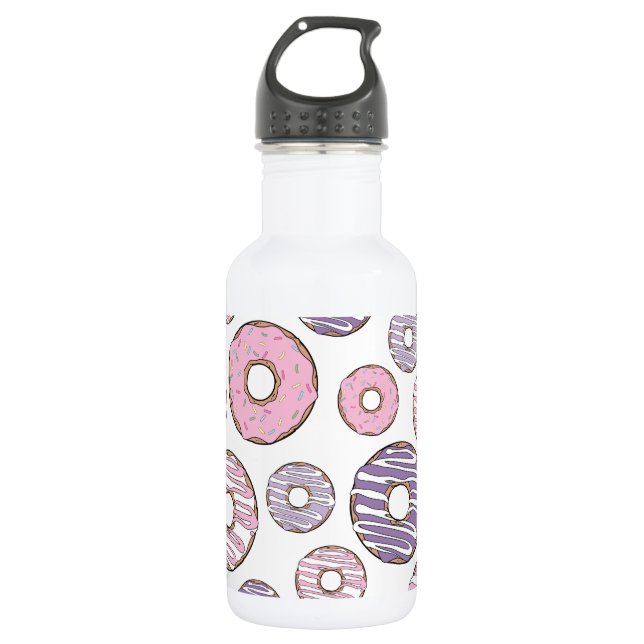 Botella De Agua Patrón de donas, donas rosadas, donas moradas (Anverso)
