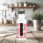Botella De Agua Patrón de Donuts de color rosa moderno con nombre<br><div class="desc">Patrón de Donuts de color rosa moderno con nombre</div>