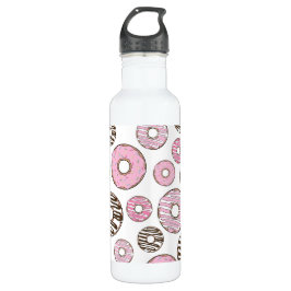 Botella De Agua Patrón De Donuts, Donuts Rosados, Donuts Blancos