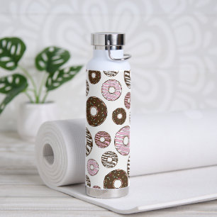 Botella De Agua Patrón De Donuts, Donuts Rosados, Donuts Marrones