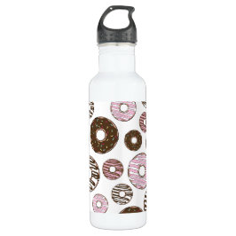 Botella De Agua Patrón De Donuts, Donuts Rosados, Donuts Marrones