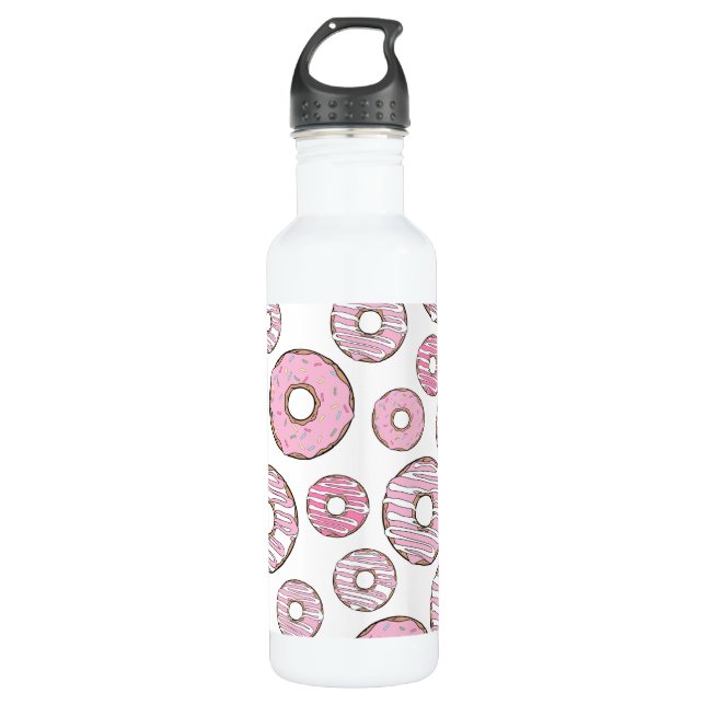 Botella De Agua Patrón De Donuts, Donuts Rosados, Espolvorines (Anverso)