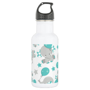 Botella De Agua Patrón de elefantes, elefantes lindos - Gris azul