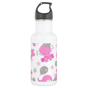 Botella De Agua Patrón de elefantes rosados, elefantes lindos, est