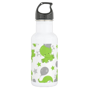 Botella De Agua Patrón de elefantes verdes, elefantes lindos, estr
