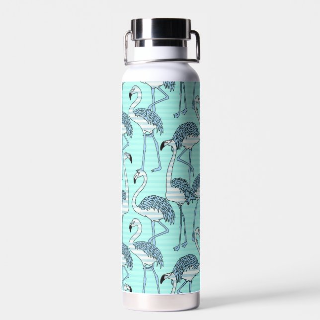 Botella De Agua Patrón de flamencos turquesa a rayas extravagantes (Atrás)