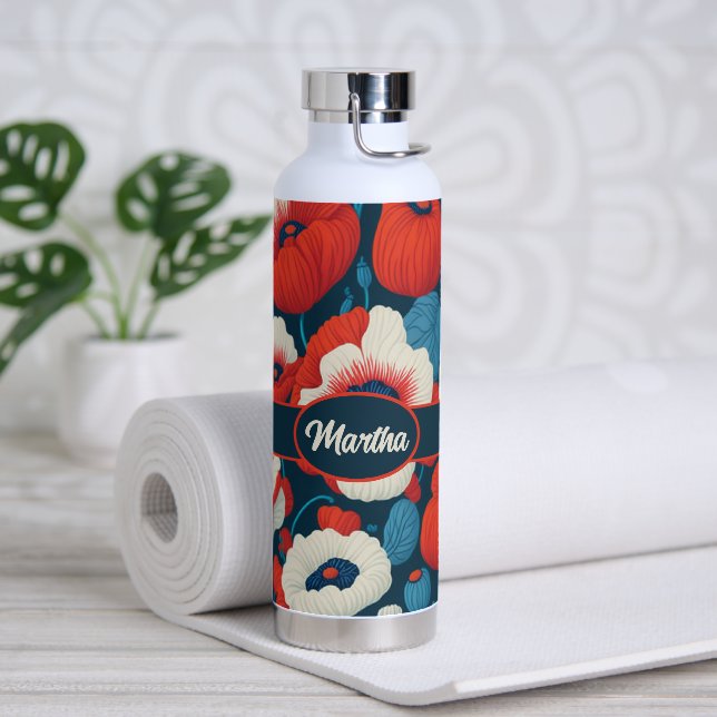 Botella De Agua Patrón de flor de amapola (Yoga)