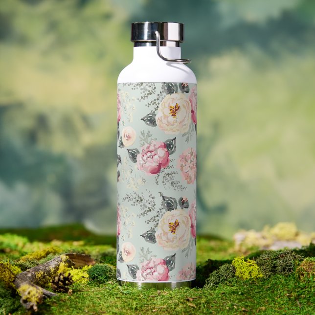Botella De Agua Patrón de flor del jardín rosa (Exterior)