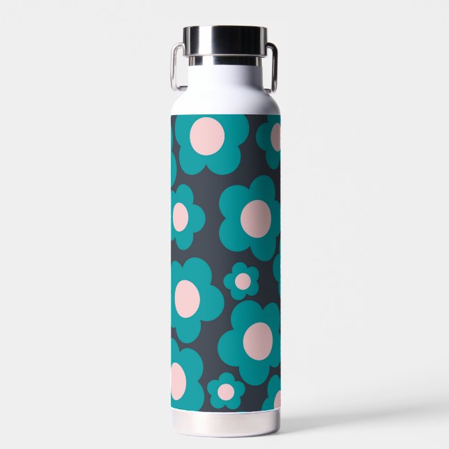 Botella De Agua Patrón de flor hippie azul precoz (Delantero)