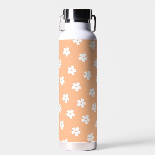 Botella De Agua Patrón de flor hippie blanco (Delantero)