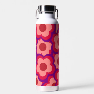 Botella De Agua Patrón de flor hippie retro de color negrita