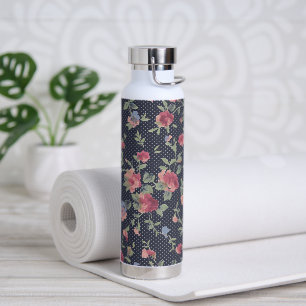 Botella De Agua Patrón de flor rosa y polka