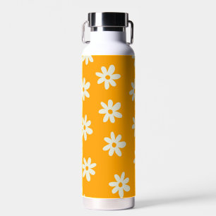 Botella De Agua Patrón de flor simple flor floral blanco amarillo