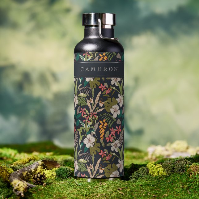 Botella De Agua Patrón de flor tropical colorido (Exterior)