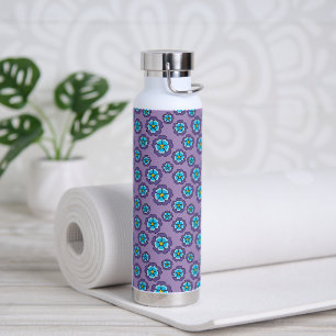Botella De Agua Patrón de flores azules violetas