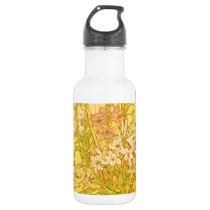 Botella De Agua Patrón de flores de lirio de Alphonse Mucha: Art N
