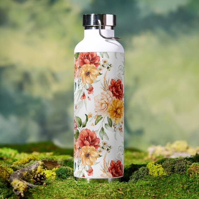 Botella De Agua Patrón de flores de Peony Rojo (Exterior)