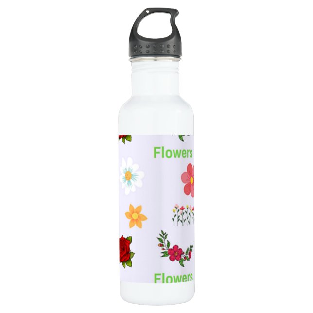 Botella De Agua Patrón de flores en gris (Anverso)