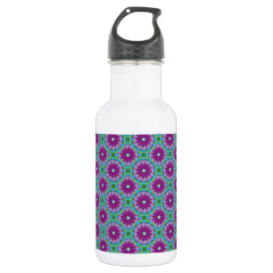 Botella De Agua Patrón de flores magenta, rosa y verde