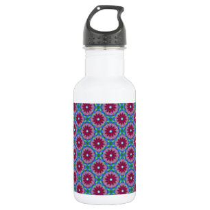 Botella De Agua Patrón de flores magenta, rosa y verde