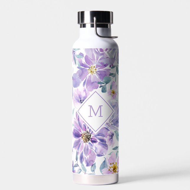 Botella De Agua Patrón de flores moradas (Izquierdo)